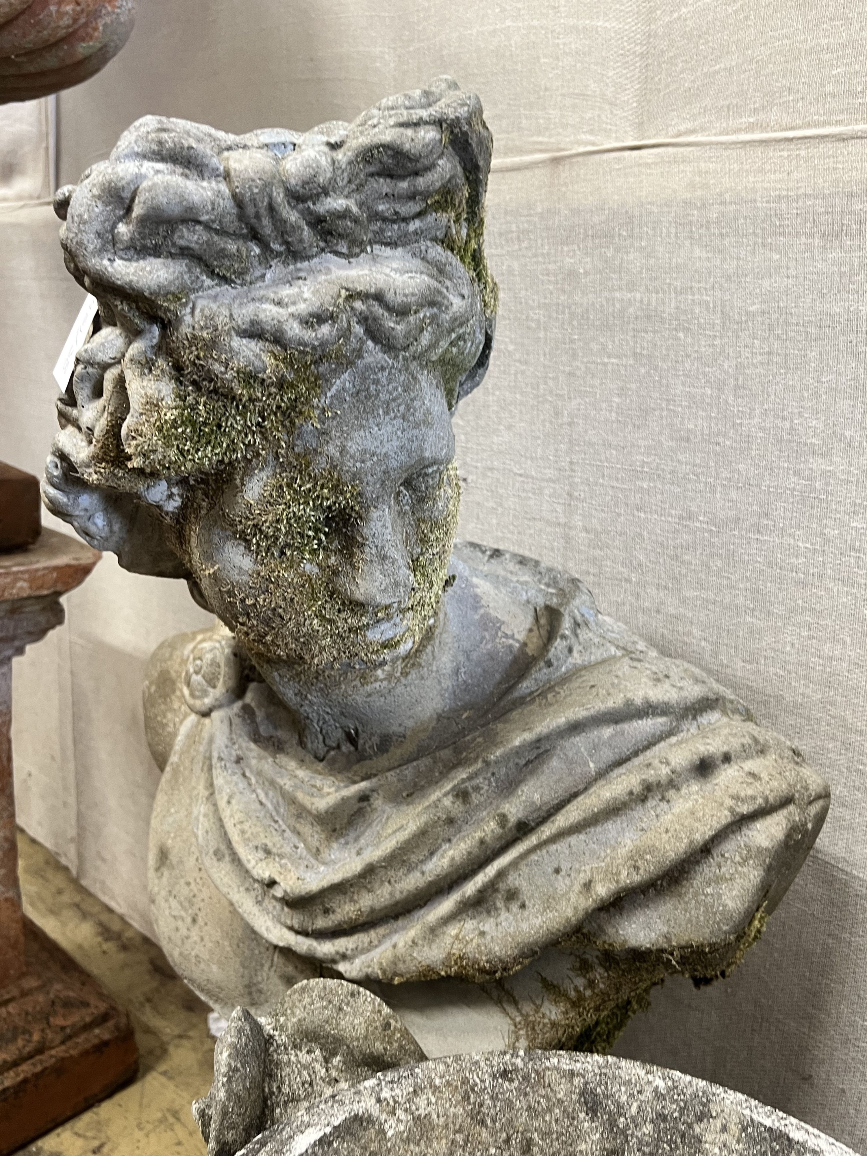 A reconstituted stone garden classical bust, height 90cm